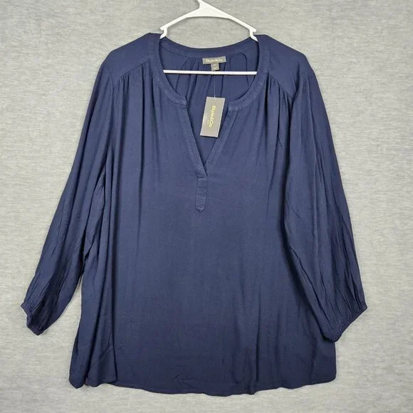 STYLE & Co. Industrial Blue V-neck Peasnt Women's Blouse Size 2X - Picture 1 of 8